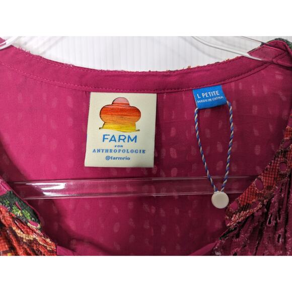Farm Rio Anthro Eyelet Tiered Tunic Floral Split Neck Pink Multi Large P NWOT - Picture 5 of 12